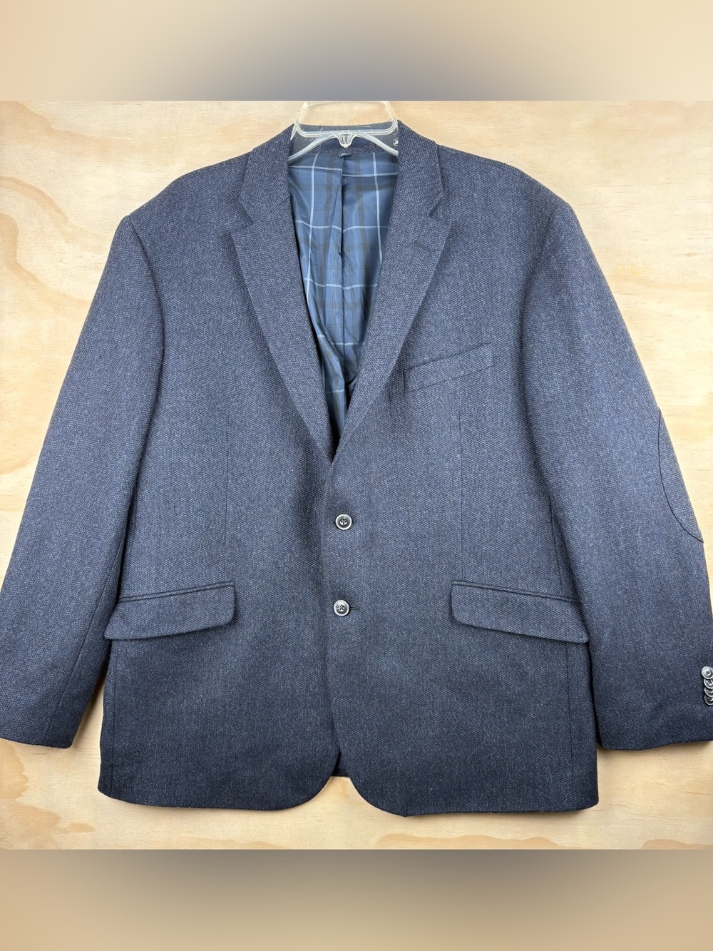 Jos A Bank 1905 Sport Coat Mens 44S Wool Elbow Patch Tailored Fit Blue